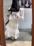 Vintage Lacey Border Irregular Ruffle Side Slit Long Skirts